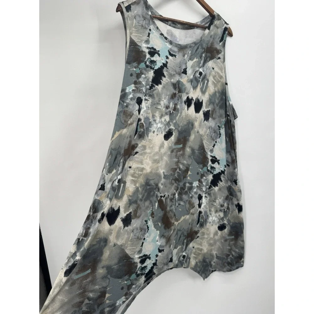 LOGO Layers By Lori Goldstein Tank Dress Handkerchief Hem Neutral watercolor - Picture 2 of 7